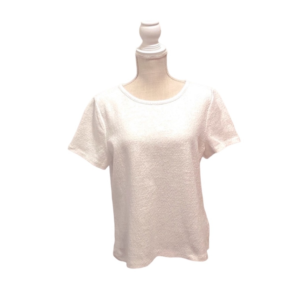 Talbots Petite White Textured Short Sleeved Shirt